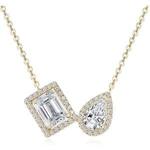 18k Toi et Moi Diamond Pear and Radiant Cut Necklace